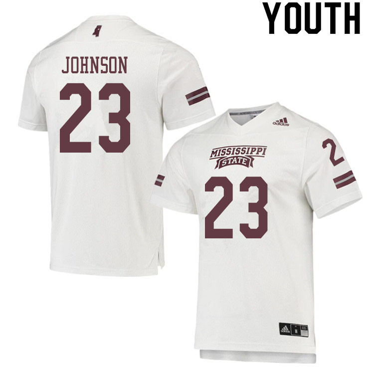 Youth #23 Dillon Johnson Mississippi State Bulldogs College Football Jerseys Sale-White